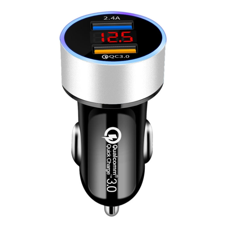 2 PCS Aluminum Ring Display Car Charger  QC3.0+2.4A Aluminum Alloy Multi-function Halo Digital Display Car Charger