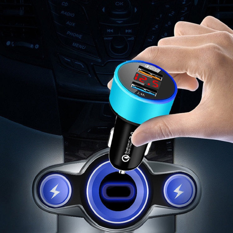 2 PCS Aluminum Ring Display Car Charger  QC3.0+2.4A Aluminum Alloy Multi-function Halo Digital Display Car Charger