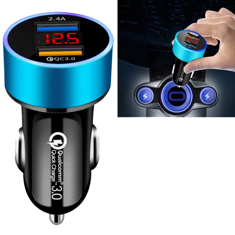 2 PCS Aluminum Ring Display Car Charger  QC3.0+2.4A Aluminum Alloy Multi-function Halo Digital Display Car Charger