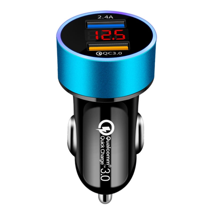 2 PCS Aluminum Ring Display Car Charger  QC3.0+2.4A Aluminum Alloy Multi-function Halo Digital Display Car Charger