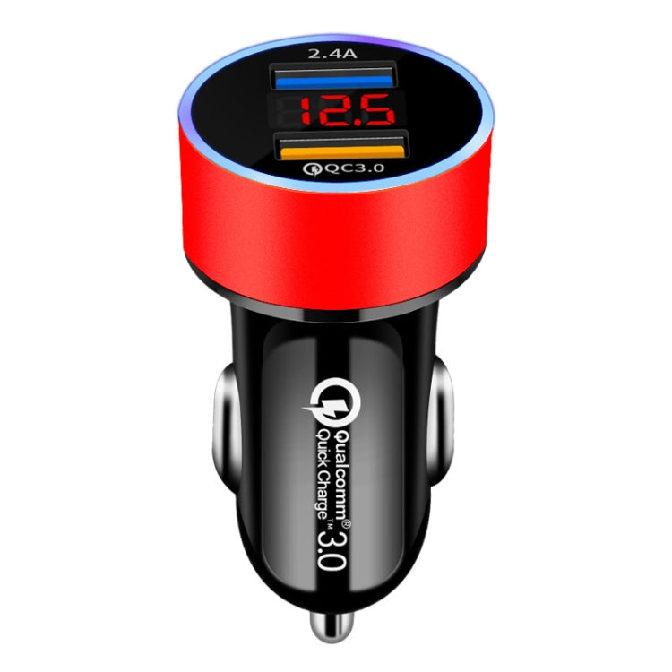 2 PCS Aluminum Ring Display Car Charger  QC3.0+2.4A Aluminum Alloy Multi-function Halo Digital Display Car Charger