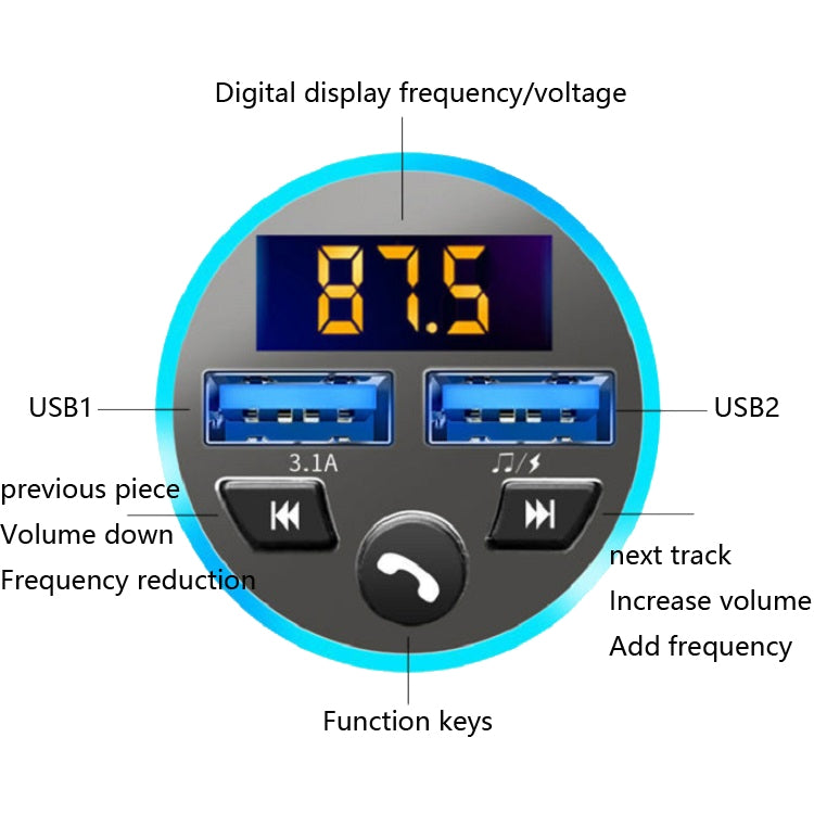 Halo Car MP3 Bluetooth Player Car Charger Car FM Transmitter 3.1A Car Charger