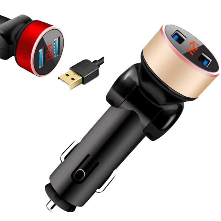 2 PCS Aluminum Ring Rotating Digital Display Car Charger Dual USB Multi-function Display Fast Charge 3.1A Car Charger