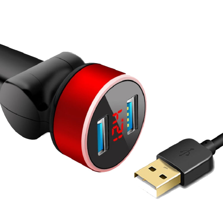 2 PCS Aluminum Ring Rotating Digital Display Car Charger Dual USB Multi-function Display Fast Charge 3.1A Car Charger