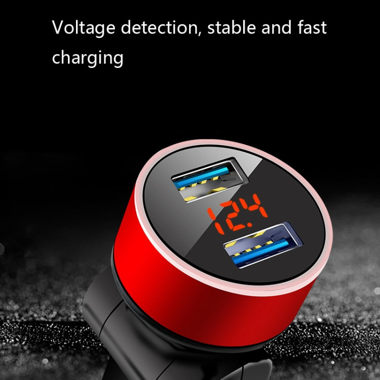 2 PCS Aluminum Ring Rotating Digital Display Car Charger Dual USB Multi-function Display Fast Charge 3.1A Car Charger