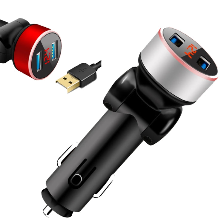 2 PCS Aluminum Ring Rotating Digital Display Car Charger Dual USB Multi-function Display Fast Charge 3.1A Car Charger