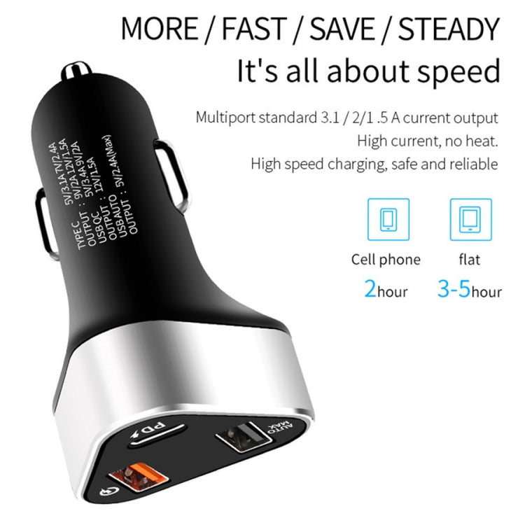 Digital Display PD+QC3.0+2.4A Car Charger TYPE-C Car Phone Charger