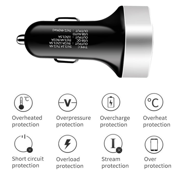 Digital Display PD+QC3.0+2.4A Car Charger TYPE-C Car Phone Charger