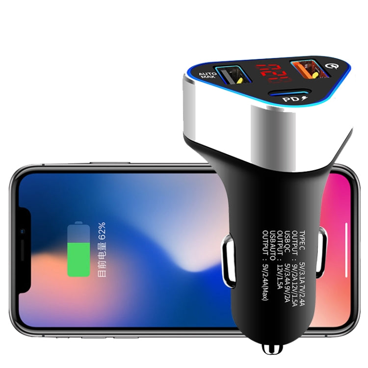 Digital Display PD+QC3.0+2.4A Car Charger TYPE-C Car Phone Charger