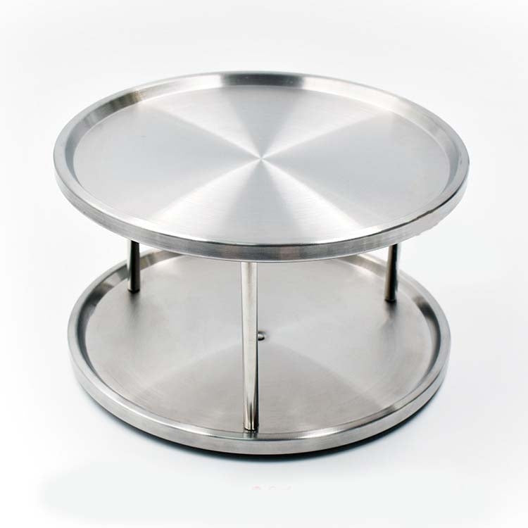 Stainless Steel Rotating Double Layer Turntable Dinner Plate Rack Spice Bottle Kitchen Shelves