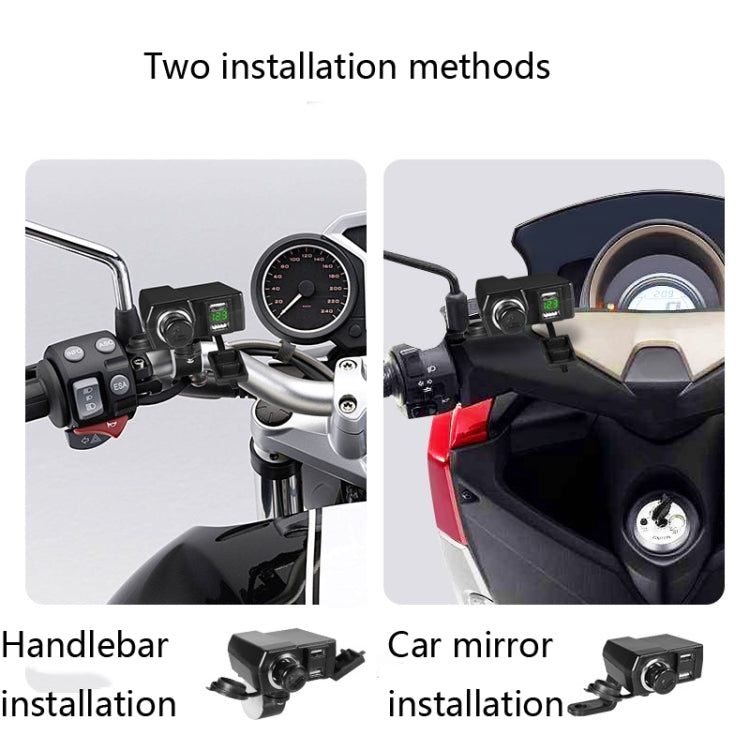 Motorcycle Car Dual USB Mobile Phone Charger With Cigarette Lighter Interface Multi-function Digital Display Car Charger, Style:DYUK-2 Blue Light