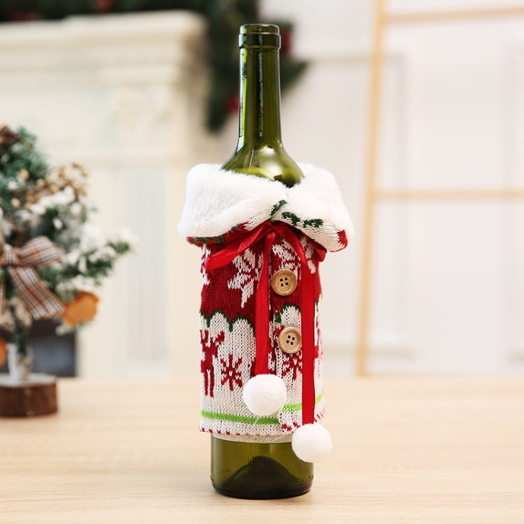 2 PCS Christmas Decoration Wool Ball Knitted Snowflake Wine Bottle Set Household Items