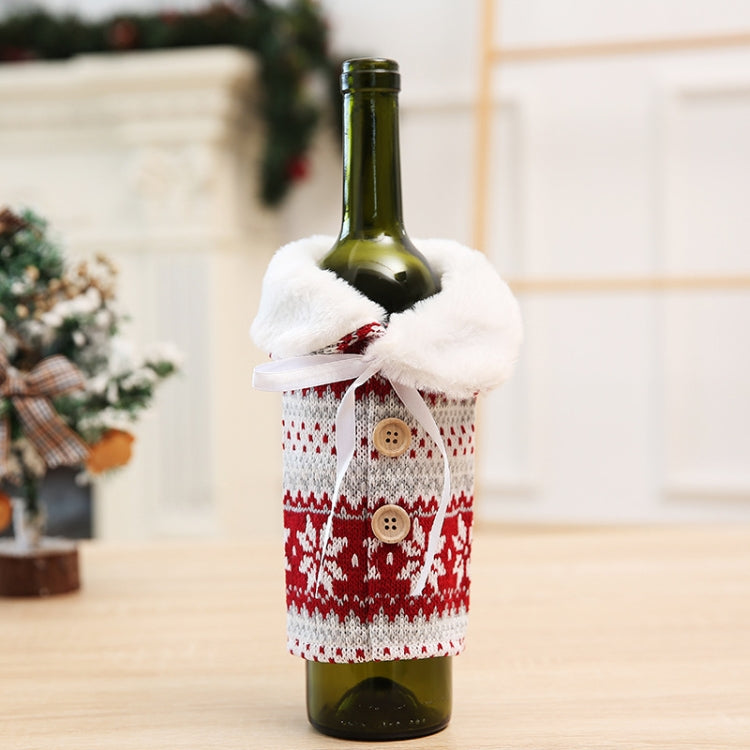 2 PCS Christmas Decoration Wool Ball Knitted Snowflake Wine Bottle Set Household Items