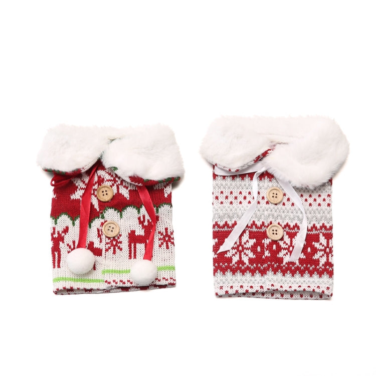 2 PCS Christmas Decoration Wool Ball Knitted Snowflake Wine Bottle Set Household Items