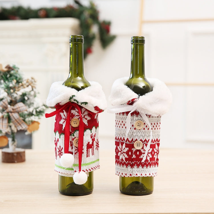 2 PCS Christmas Decoration Wool Ball Knitted Snowflake Wine Bottle Set Household Items