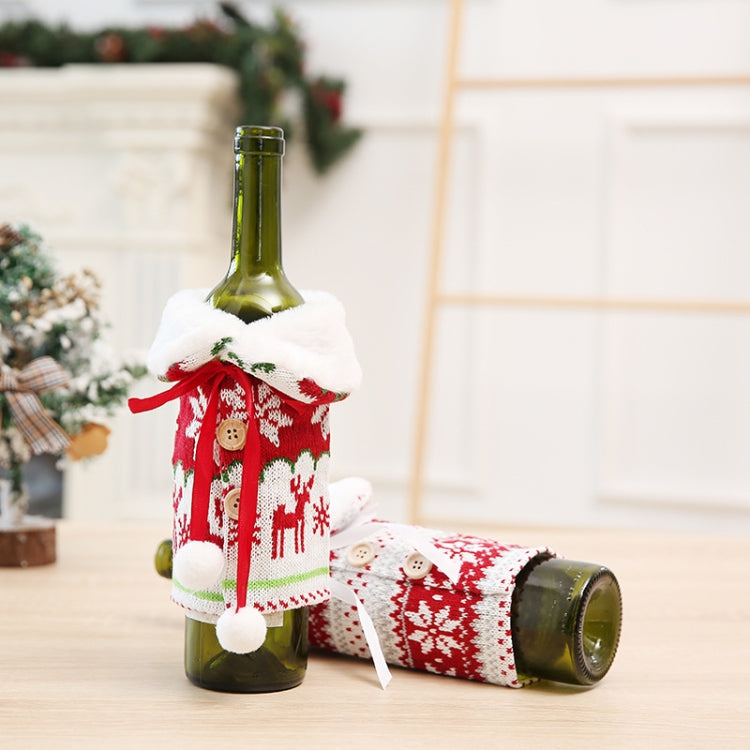 2 PCS Christmas Decoration Wool Ball Knitted Snowflake Wine Bottle Set Household Items