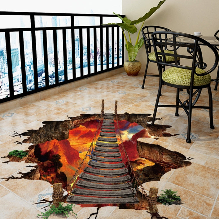 2 PCS 3D Flame Mountain Cable Bridge PVC Removable Floor Stickers