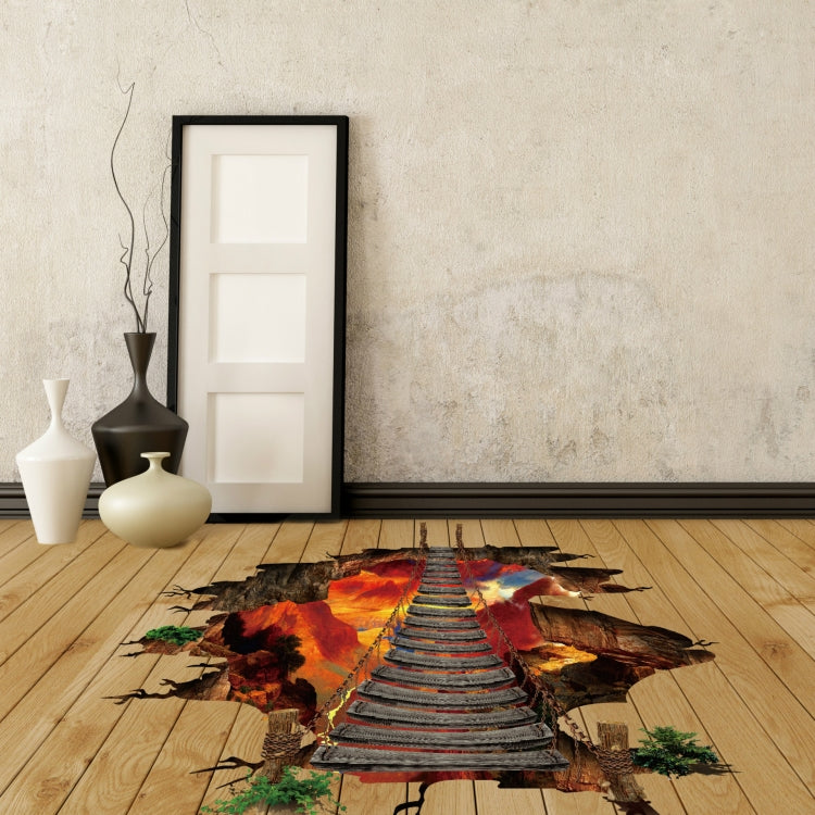 2 PCS 3D Flame Mountain Cable Bridge PVC Removable Floor Stickers