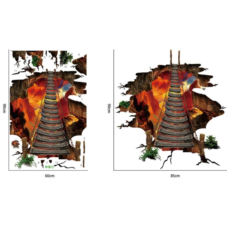 2 PCS 3D Flame Mountain Cable Bridge PVC Removable Floor Stickers