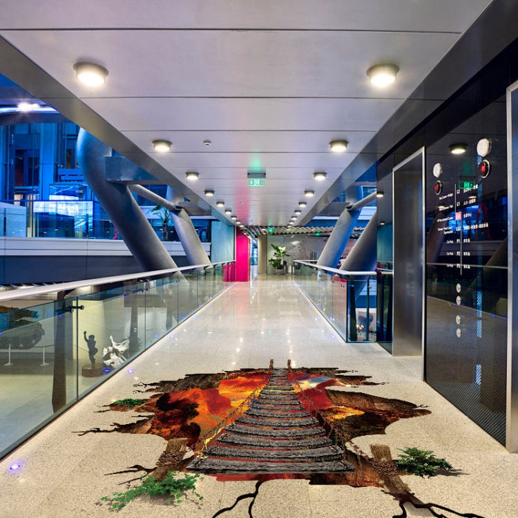 2 PCS 3D Flame Mountain Cable Bridge PVC Removable Floor Stickers