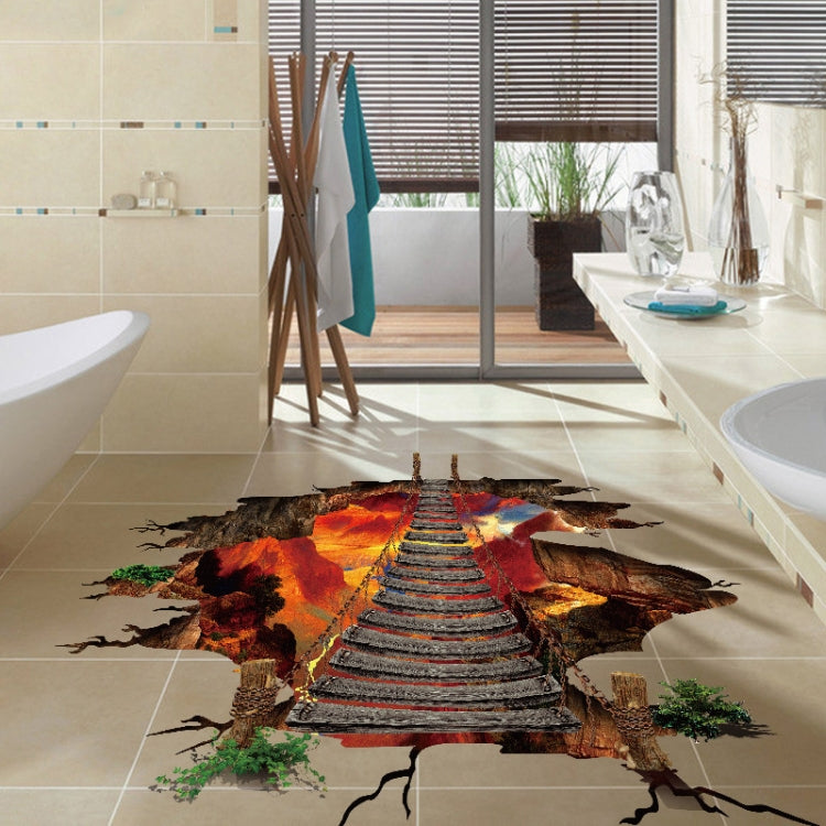 2 PCS 3D Flame Mountain Cable Bridge PVC Removable Floor Stickers