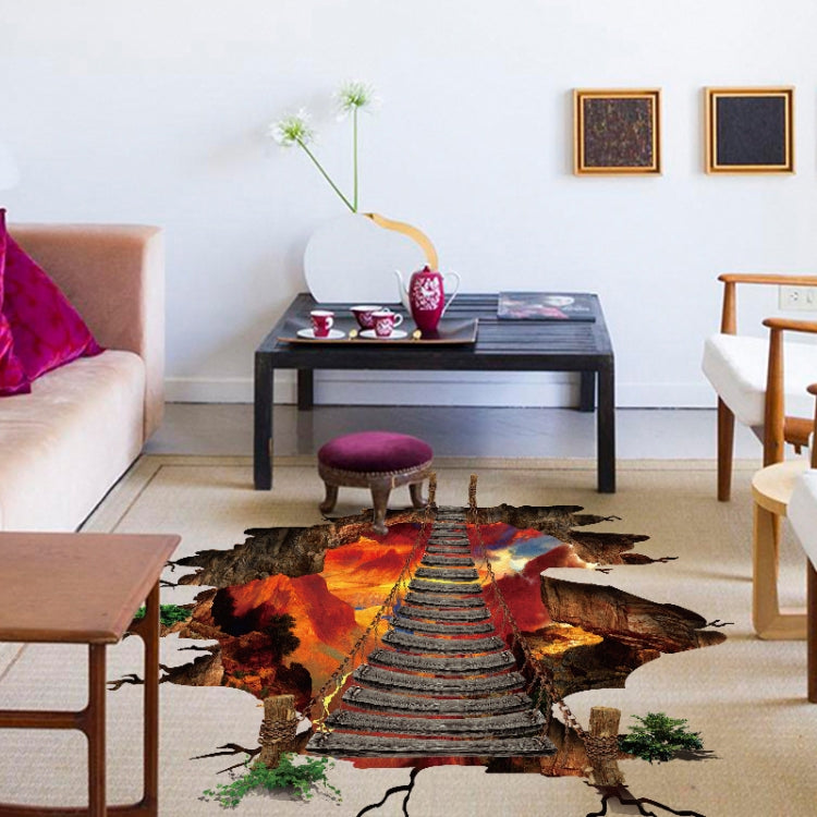 2 PCS 3D Flame Mountain Cable Bridge PVC Removable Floor Stickers