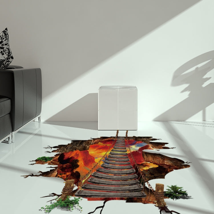 2 PCS 3D Flame Mountain Cable Bridge PVC Removable Floor Stickers