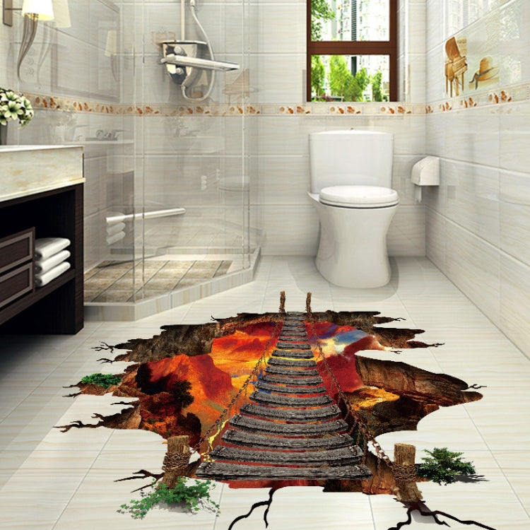 2 PCS 3D Flame Mountain Cable Bridge PVC Removable Floor Stickers