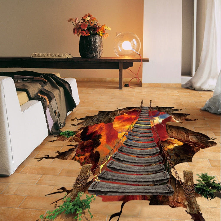 2 PCS 3D Flame Mountain Cable Bridge PVC Removable Floor Stickers