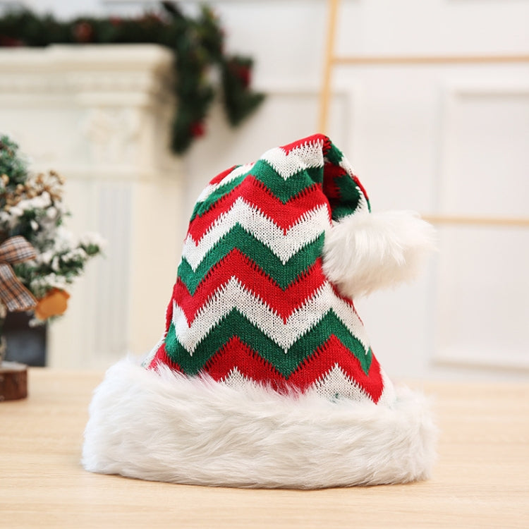 2 PCS Christmas Knitted Woolen Santa Claus Striped Hat(Red White Green Striped Hat)