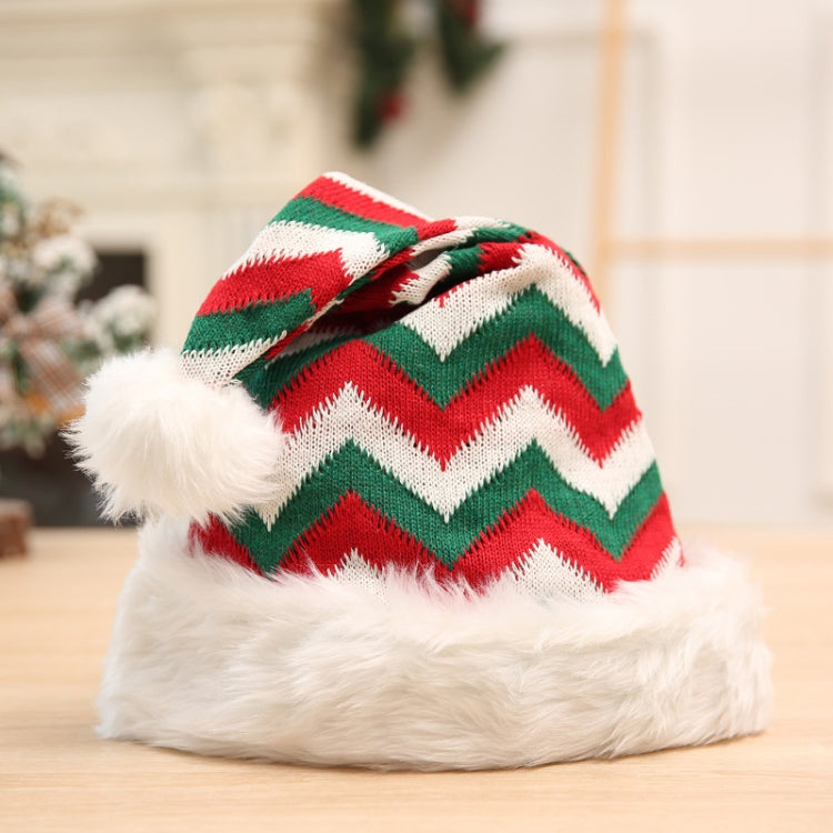 2 PCS Christmas Knitted Woolen Santa Claus Striped Hat(Red White Green Striped Hat)