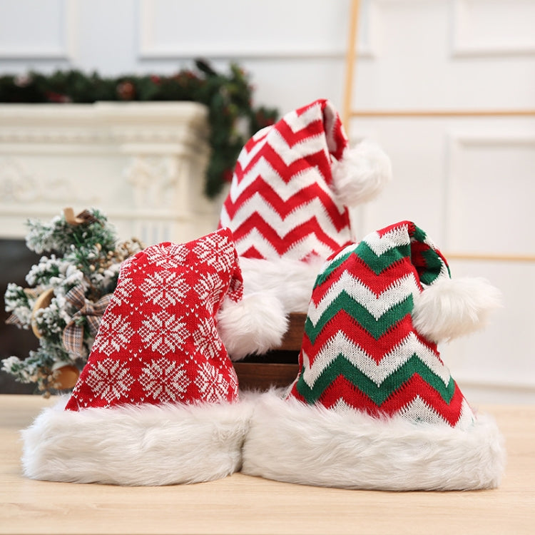 2 PCS Christmas Knitted Woolen Santa Claus Striped Hat(Red White Green Striped Hat)