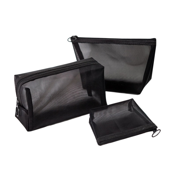Black Transparent Mesh Cosmetic Bag Three-piece Large Capacity Travel Cosmetic Storage Bag(Three-piece)
