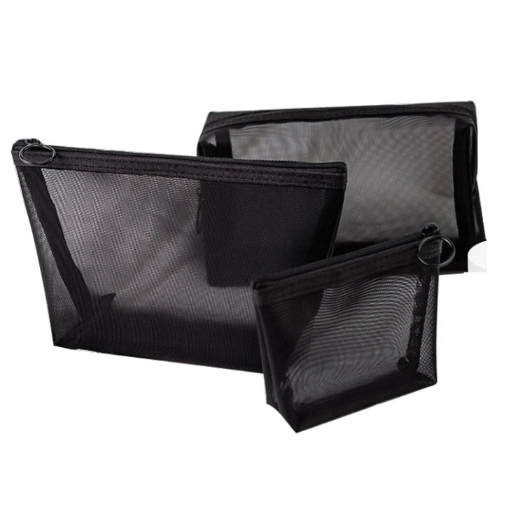 Black Transparent Mesh Cosmetic Bag Three-piece Large Capacity Travel Cosmetic Storage Bag(Three-piece)