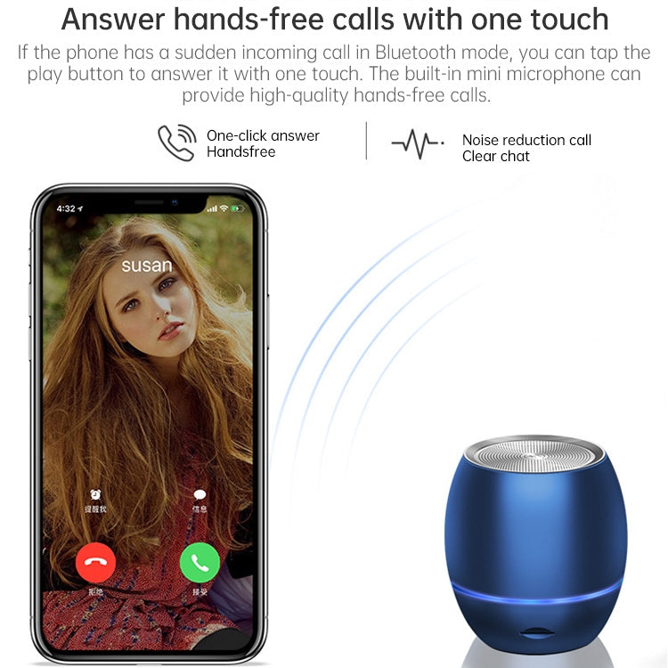 C2 Metal Bluetooth Speaker Phone Wireless Mini Portable Card Subwoofer Smart Bluetooth Small Speaker, Style:Ordinary Paragraph(Blue)