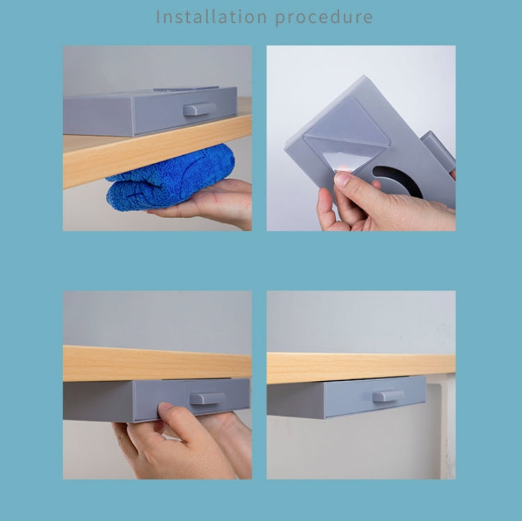 Hidden Drawer Storage Box Office Desk Bottom Paste Large Capacity Pen Case(Light Blue)