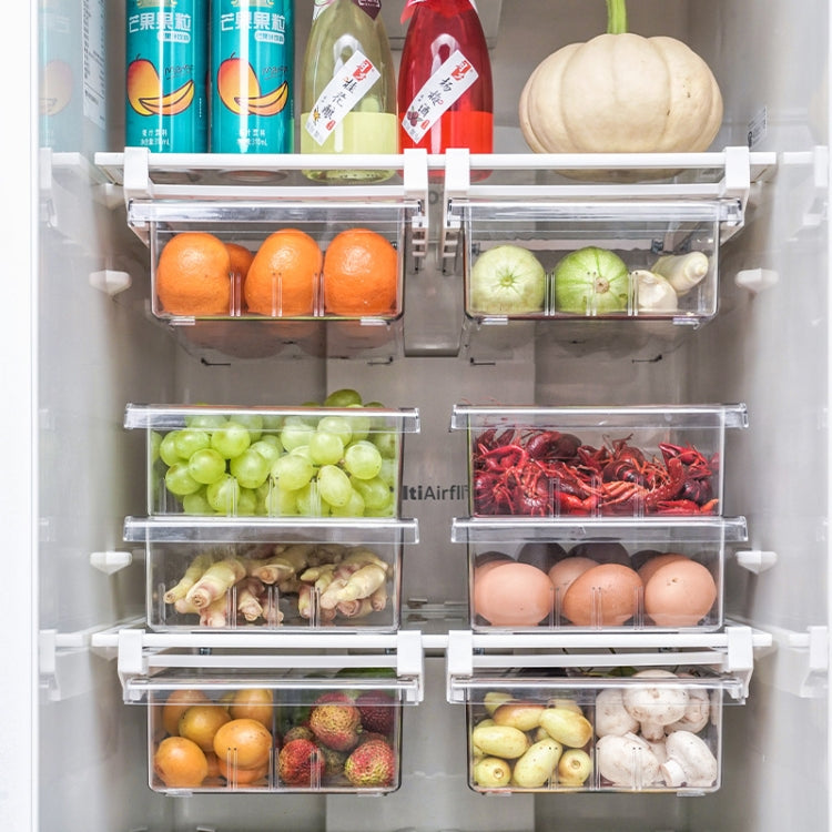 Transparent Hanging & Pull-out Refrigerator Sorting Fresh-keeping Box For Fruits Vegetables & Eggs With Separate Classification Box, Specification: 4 Grids