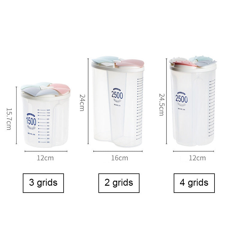 2 PCS Kitchen Petals Moisture-proof Storage Cans Plastic Compartment Sealed Food Cans, Capacity:2 Grids