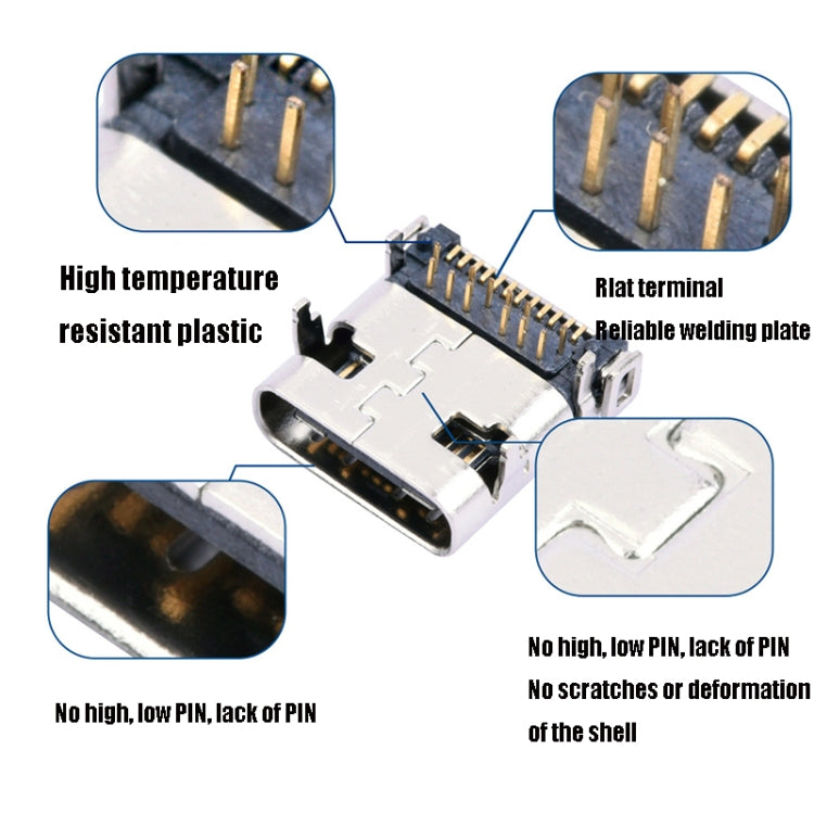 10 PCS USB 3.1 Type-C Socket with Shrapnel Female Socket
