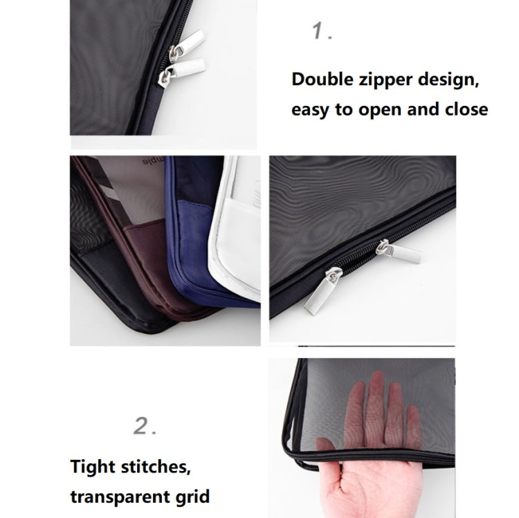 6 PCS Translucent Mesh Zipper File Bag Special Stationery Storage Bag For Student Exams Random Colour
