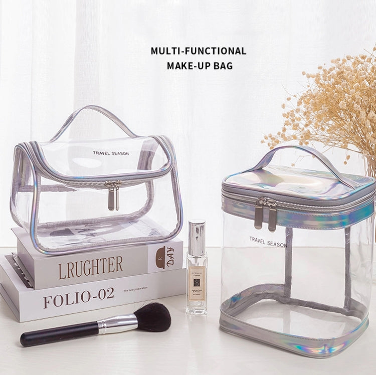 Travel Waterproof Transparent Cosmetic Bag Multi-functional Anti-wrinkle & Odor-free Wash Storage Bag, Color:Silver Gray, Style:Cylinder