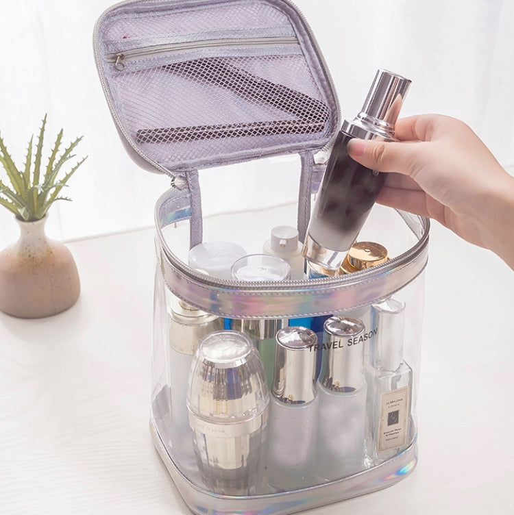 Travel Waterproof Transparent Cosmetic Bag Multi-functional Anti-wrinkle & Odor-free Wash Storage Bag, Color:Silver Gray, Style:Cylinder