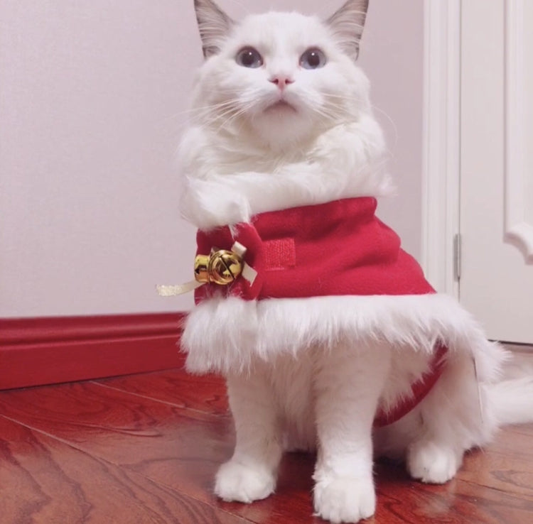Pet Mini Cold-proof Red Cloak Neck Bell Christmas Shawl Cloak