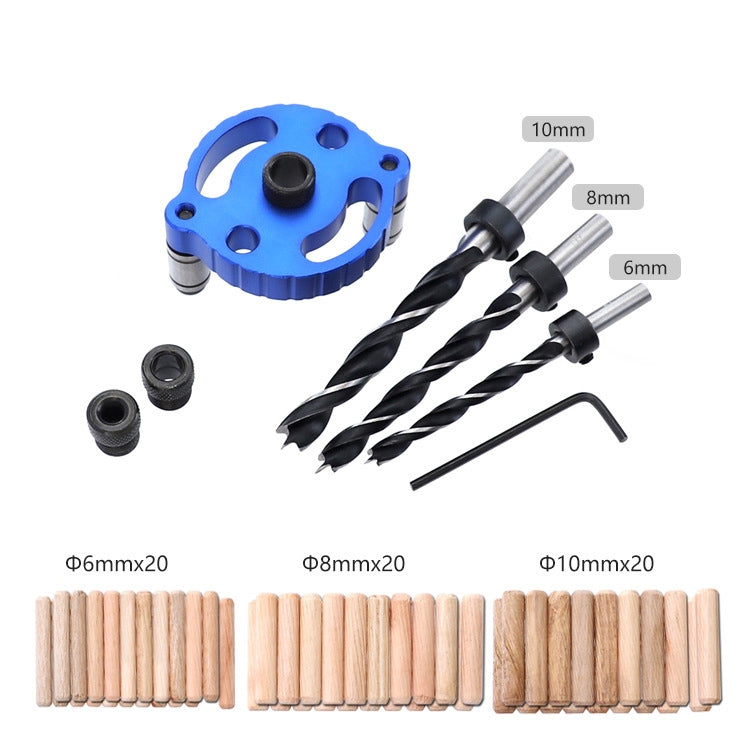 Woodworking Straight Hole Puncher Self-Centering Dowel Splicing Drilling Locator Woodworking Drilling Tool, Style: Blue+7 PCS Drill Bit+60 Wood Tip