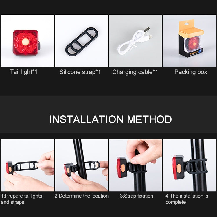 2 PCS 360 Degree Rotating Square Tail Light Bicycle Mountain Bike Light USB Charging Light