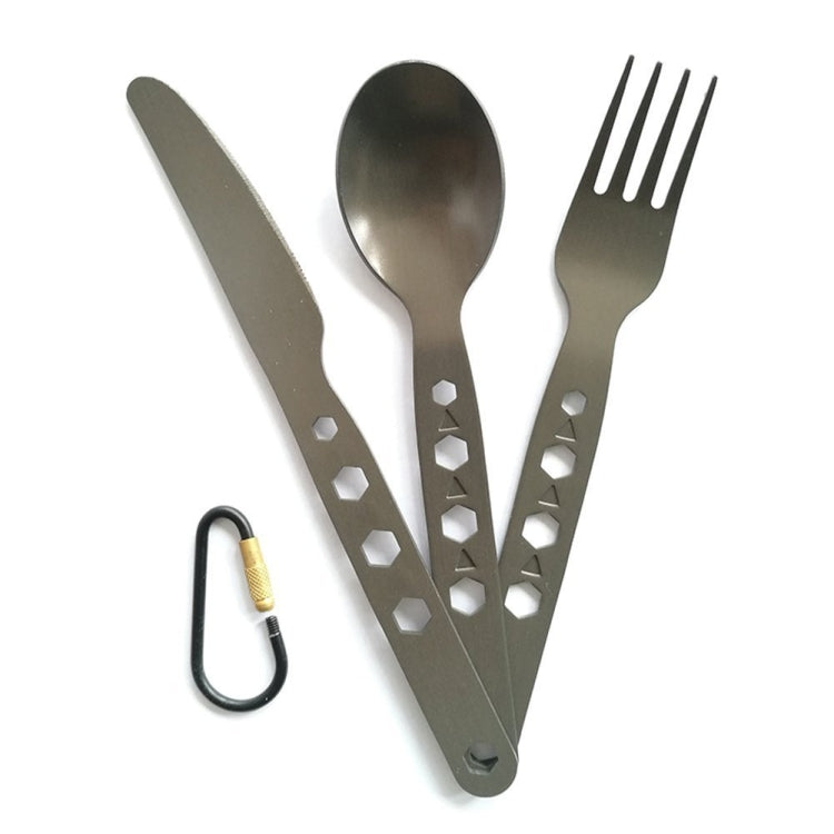 Outdoor Aluminum Alloy Tableware Cutlery Carabiner Lunch Bag Set Portable Tableware Three-piece Set