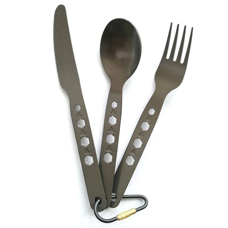 Outdoor Aluminum Alloy Tableware Cutlery Carabiner Lunch Bag Set Portable Tableware Three-piece Set