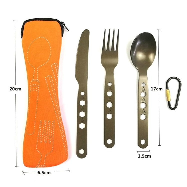 Outdoor Aluminum Alloy Tableware Cutlery Carabiner Lunch Bag Set Portable Tableware Three-piece Set