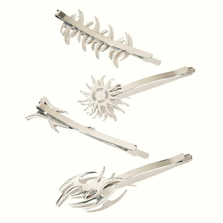 4pcs/set Halloween Rock Sun Flame Word Clip Metal Side Clip Bangs Clip