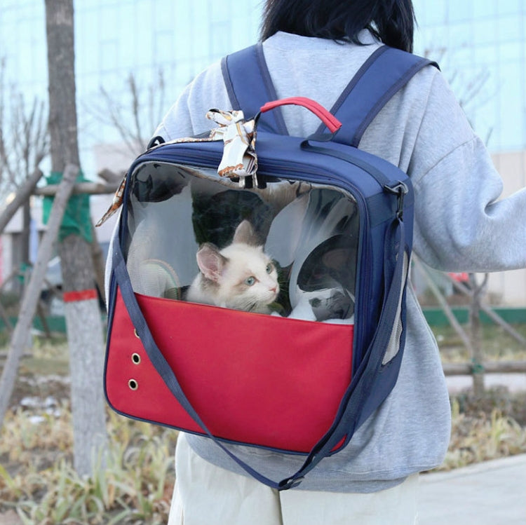 Pet Outing Backpack Space Capsule Breathable Carrying Bag(Red Blue)